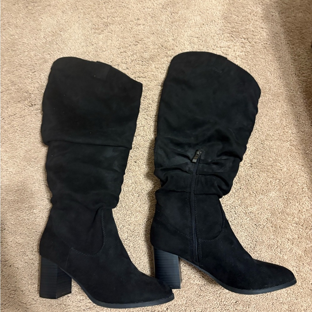 Black Suede Knee-High Boots